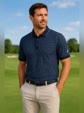 Ashworth Men’s Navy Blue Micro Floral Polo  XL